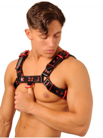 Fist Leather Chest Harness • Black - Red
