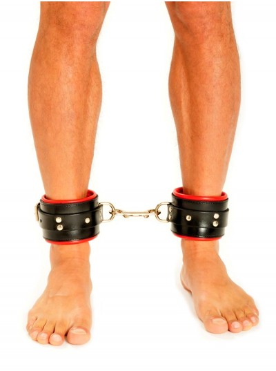 Fist Leather Ankle Cuffs • Black/Red