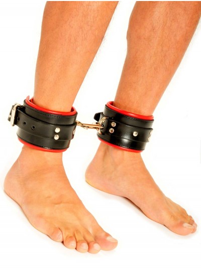 Fist Leather Ankle Cuffs • Black/Red