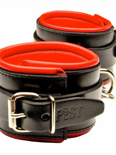 Fist Leather Ankle Cuffs • Black/Red